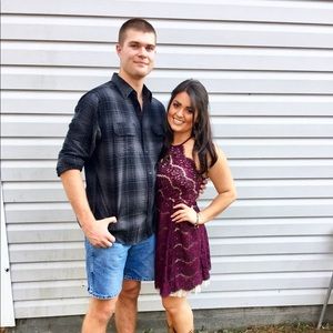 Burgundy and Tan Lace Dress